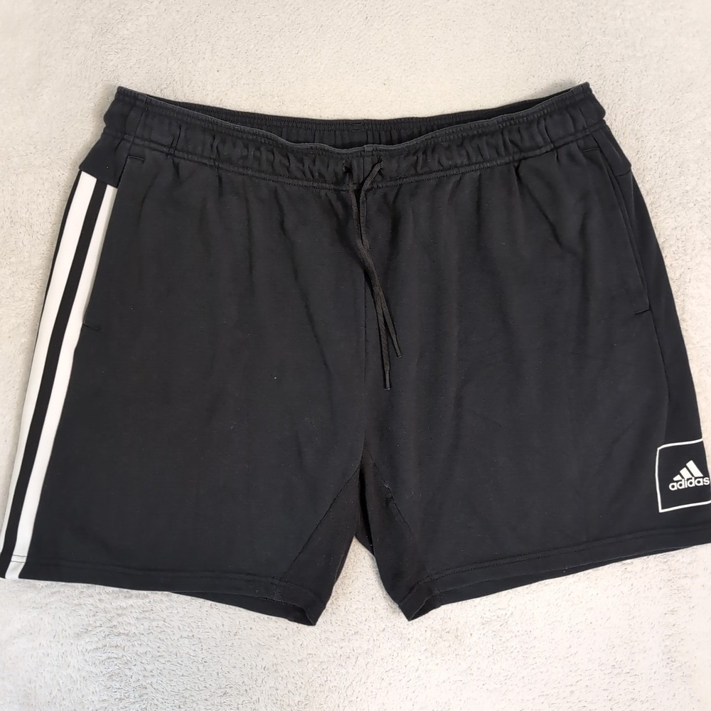 Adidas Black 2XL 36x8"‎  ATHLETIC LOUNGE SWEAT SHORTS 3 Stripe Poly/Cotton Blend